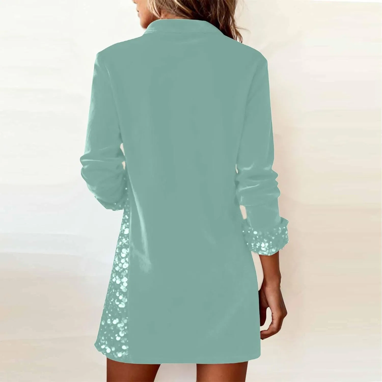 Женское платье-туника с пайетками из велюра, Mint Green — фото 3