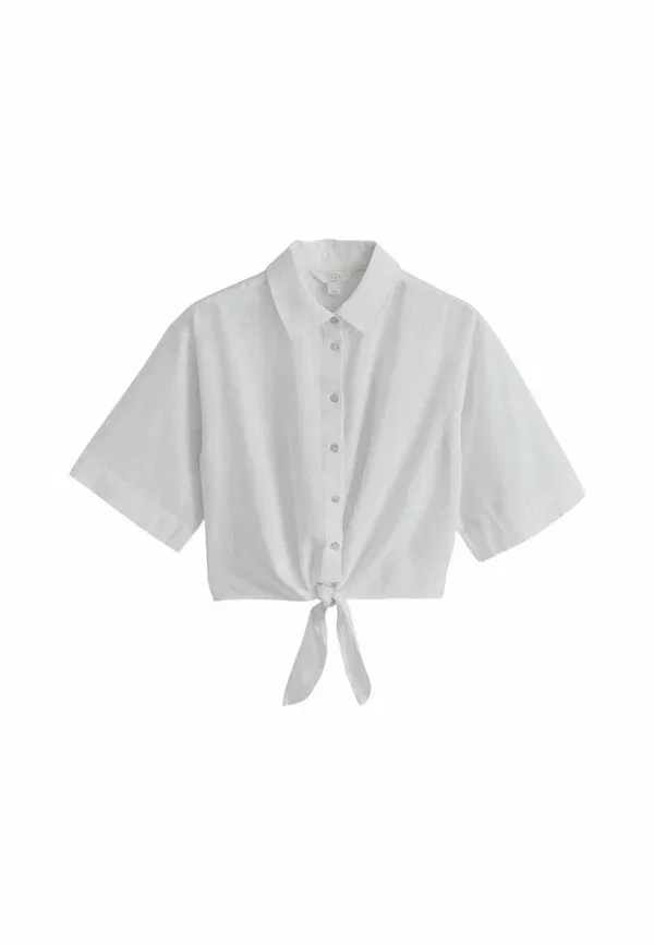 Блузка с хлопком и льном Button-down blouse Next, белый