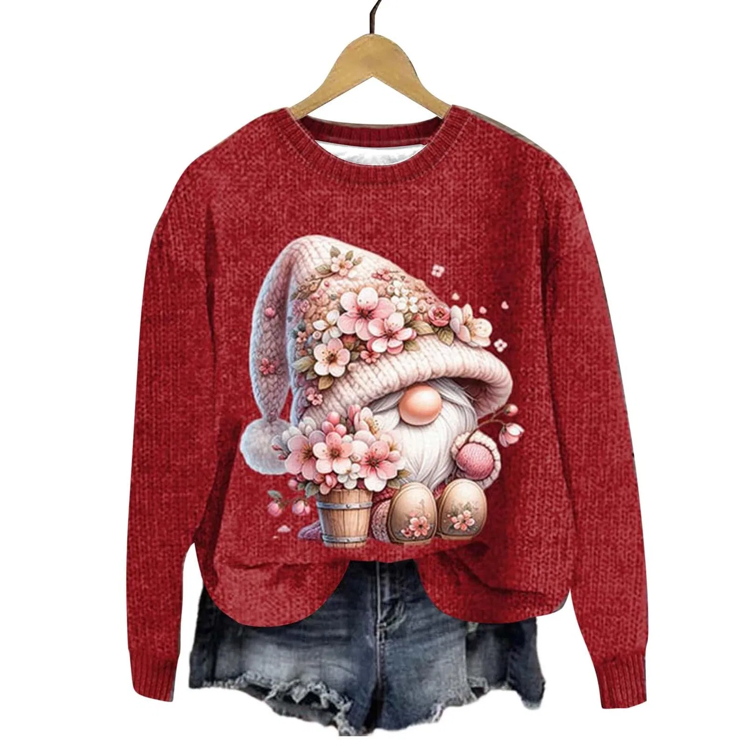 Женский свитшот с принтом Ugly Santa Claus Sweater, Z02 Red — фото 2