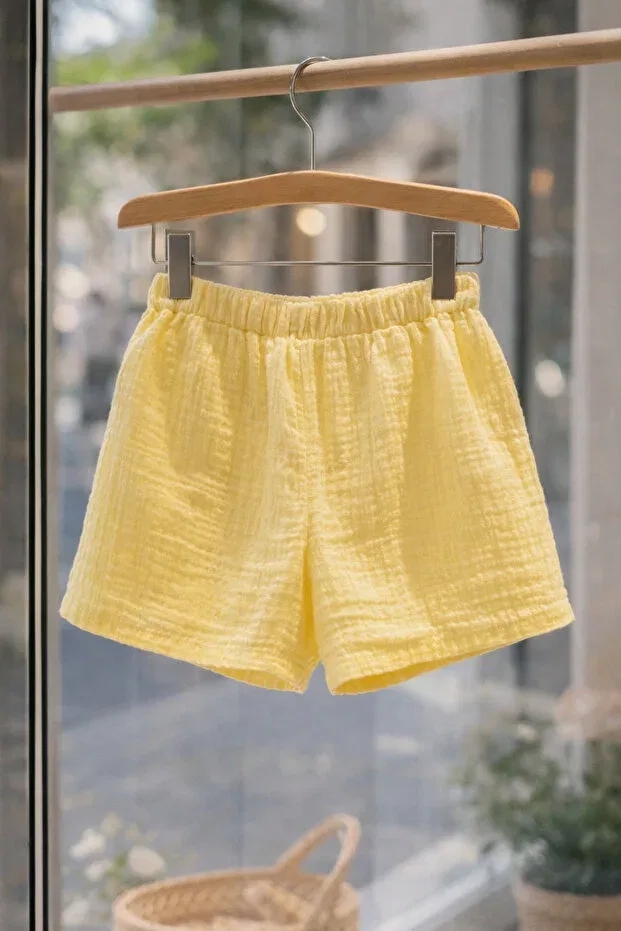 Детские шорты для девочек хлопковые 100% cotton muslin kids shorts - yellow No Brand, Желтый