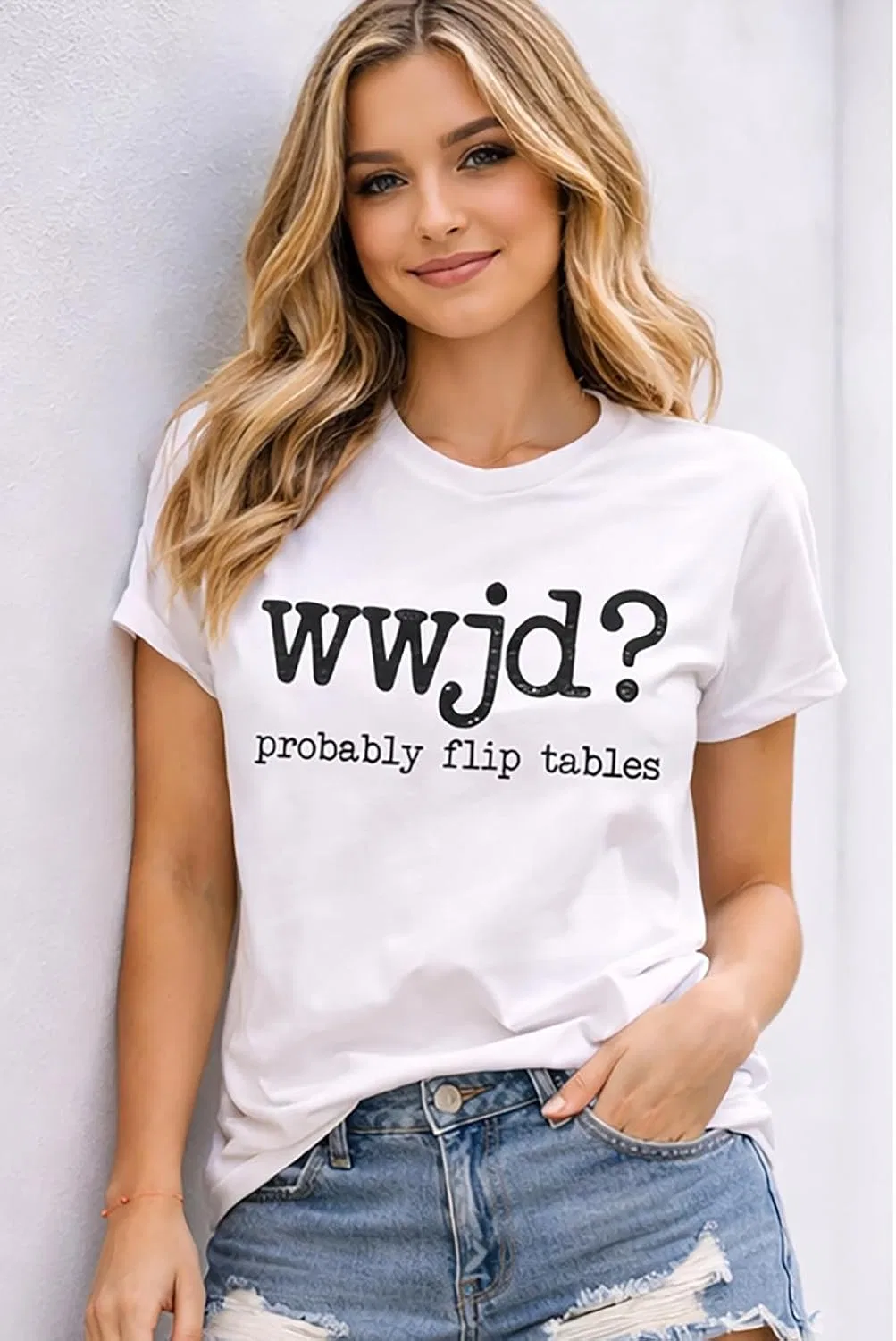 Женская футболка с принтом WWJD Probably Flip Tables Sucusk, Claret-r — фото 3