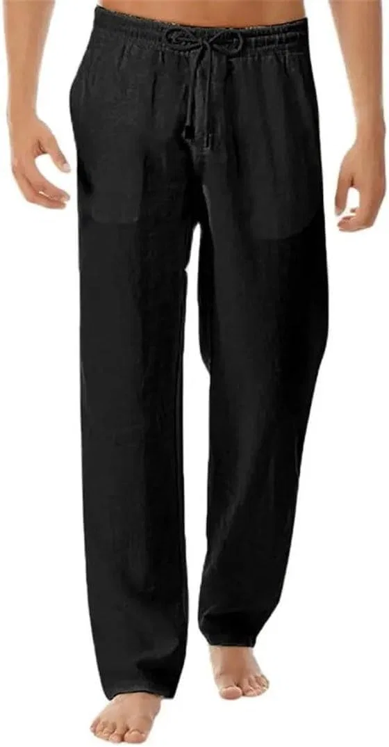Мужские широкие брюки из льна Oversized Loose Fit Drawstring, White Linen Pants — фото 2