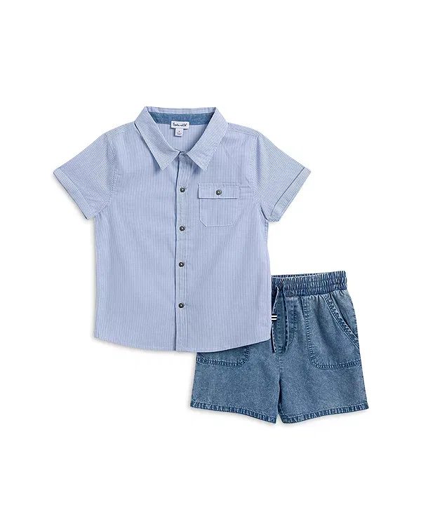 Детский комплект для мальчиков с принтом Beach Button Down Shirt & Shorts Set Splendid, Navy Stripe