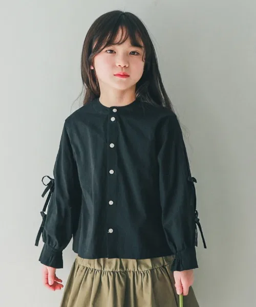 Детская рубашка с бантом на рукаве, модель Ribbon Box Shirt NHT, Черный