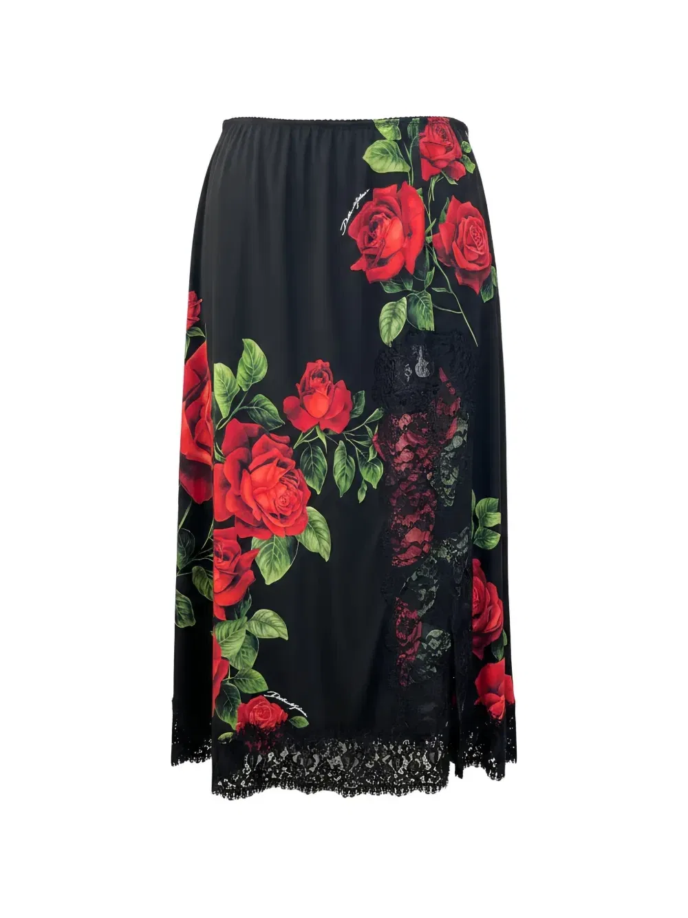 Юбка с цветочным принтом и кружевной отделкой DOLCE & GABBANA, черный