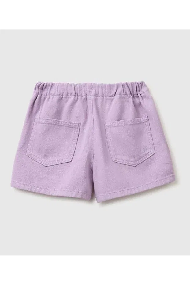 Детские шорты для девочек хлопковые с резинкой на поясе United Colors Of Benetton, Lila — фото 2
