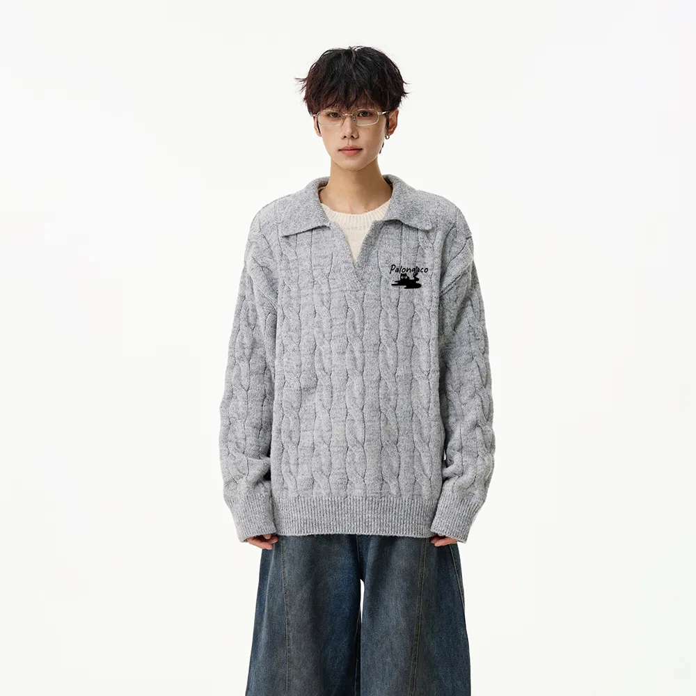 Детский свитер с лацканом Knitwear Unisex Lapel Moderate PAL ONGACO, Light Gray — фото 4