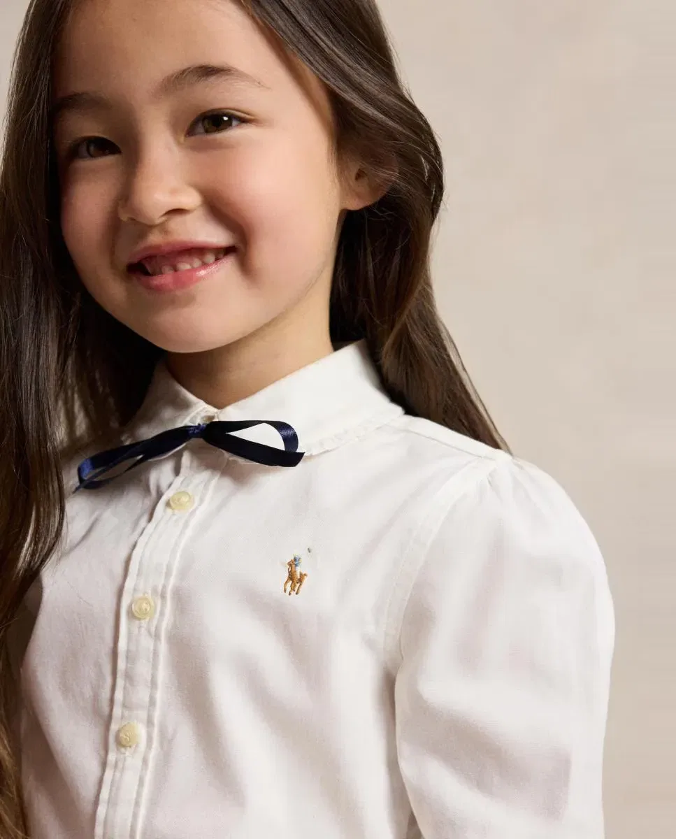 Детская рубашка для девочек Oxford Polo Ralph Lauren, Blanco — фото 2
