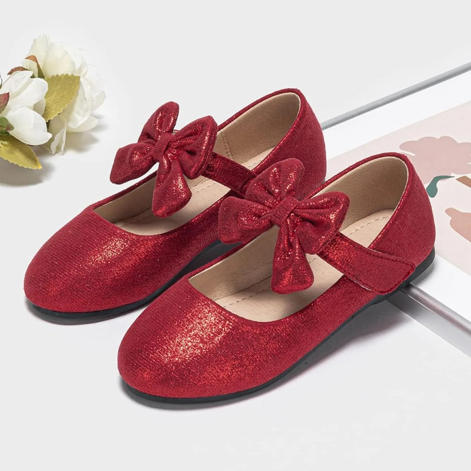 Детские балетки для девочек с бантом Mary Jane Shoes Ballet Bow, Red — фото 4