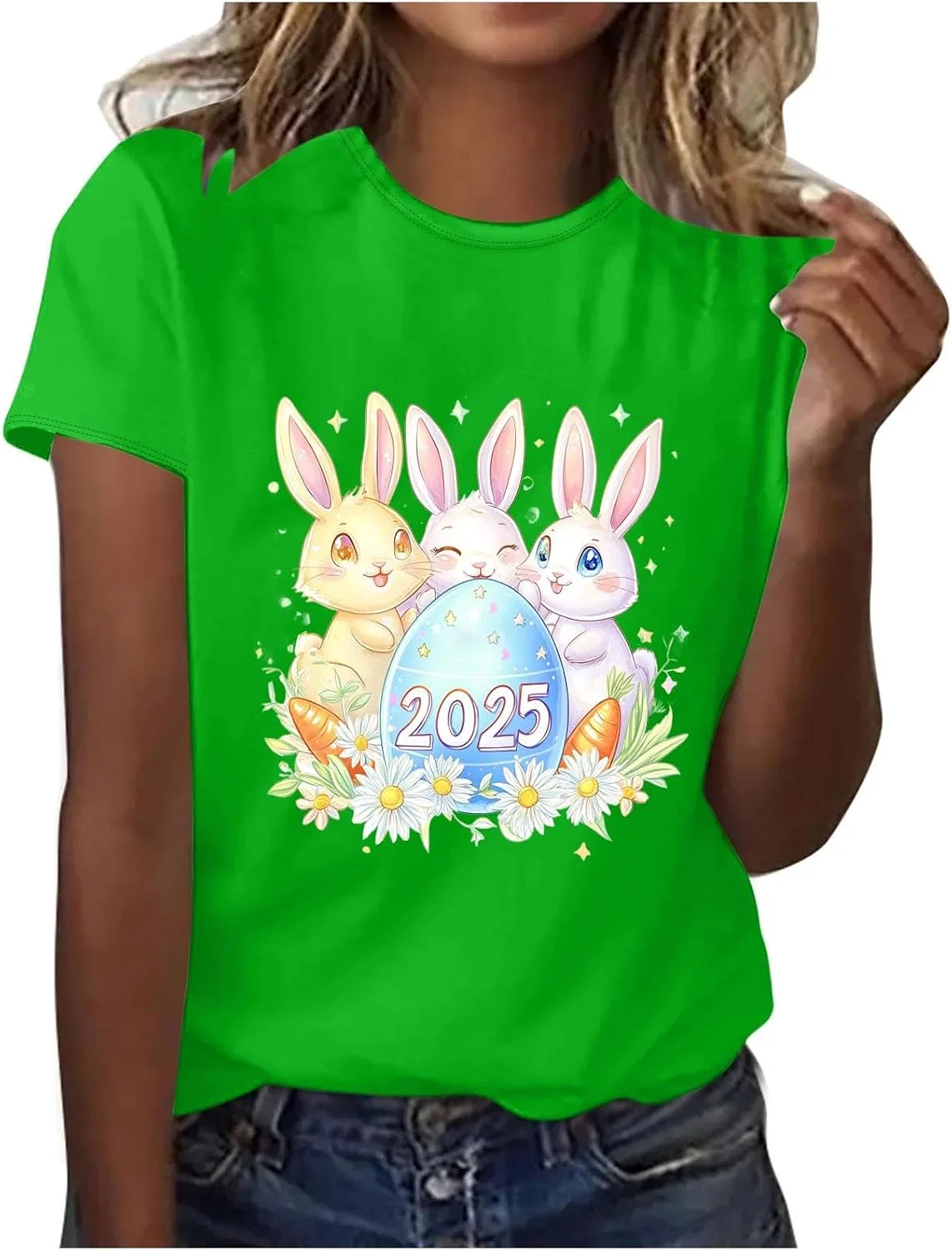 Женская свободная футболка с кроликом Easter, Green-2 — фото 4