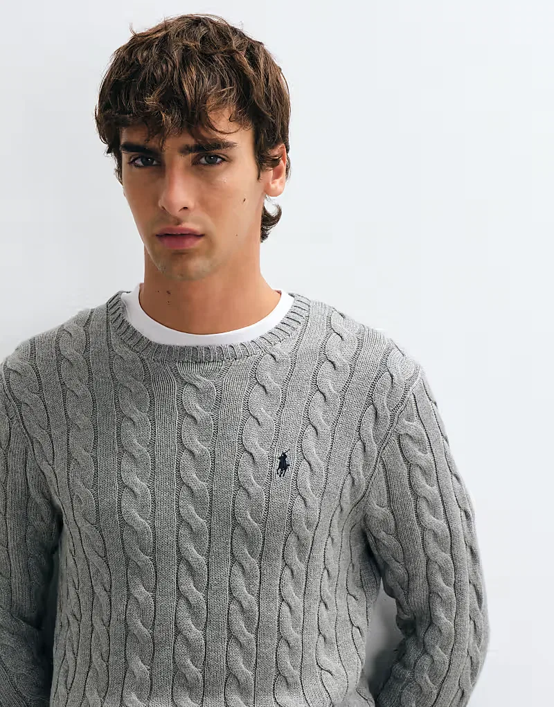 Хлопковая толстовка Polo Ralph Lauren с логотипом в виде косички, серого меланжа — фото 2