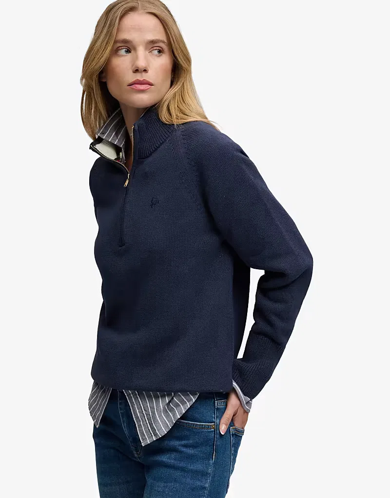 Классический хлопковый трикотажный джемпер Superdry с застежкой-молнией до середины груди, затмение (Eclipse Navy)