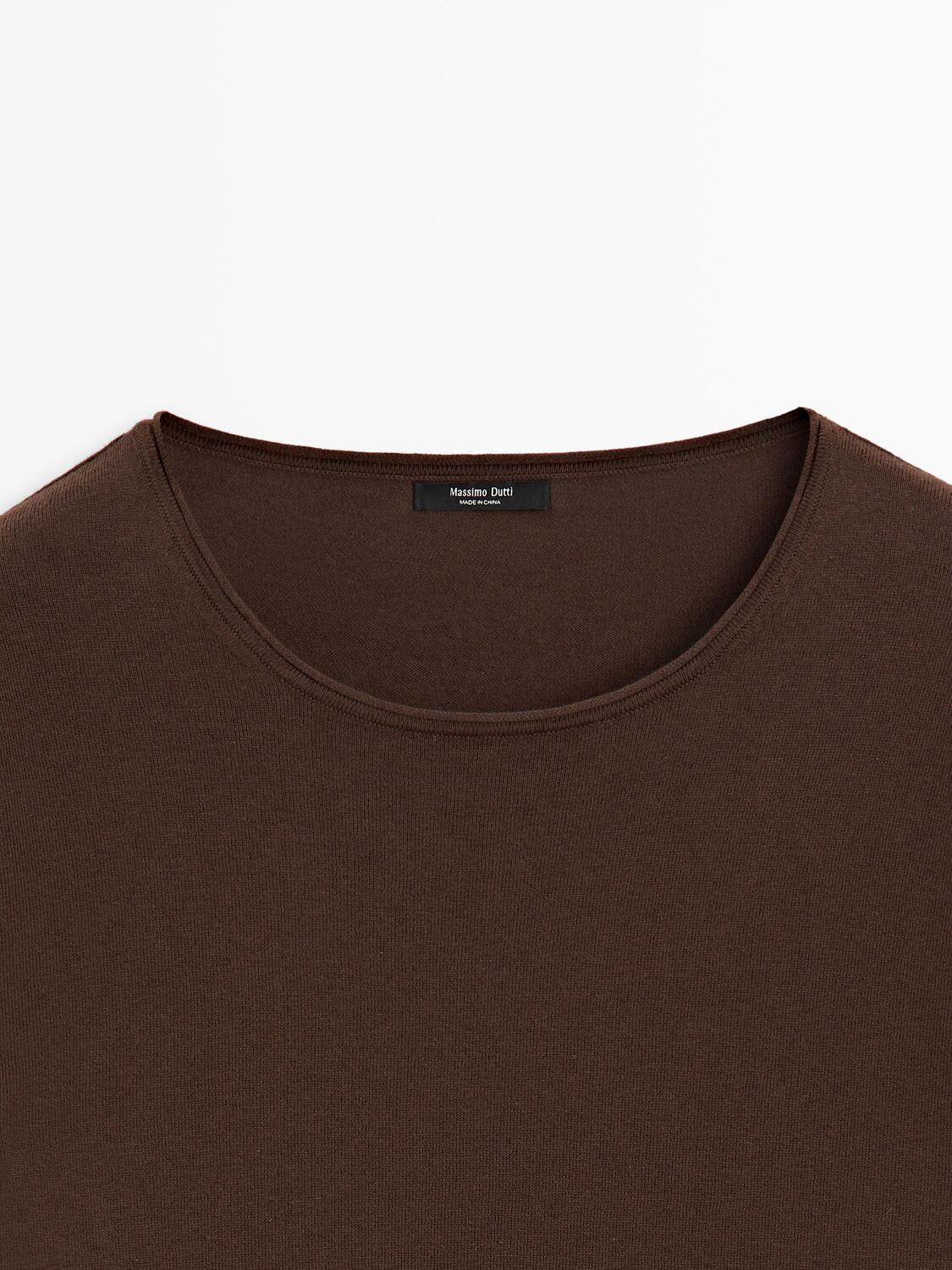 Свитер Massimo Dutti With Contrast Lace Detail, коричневый — фото 3