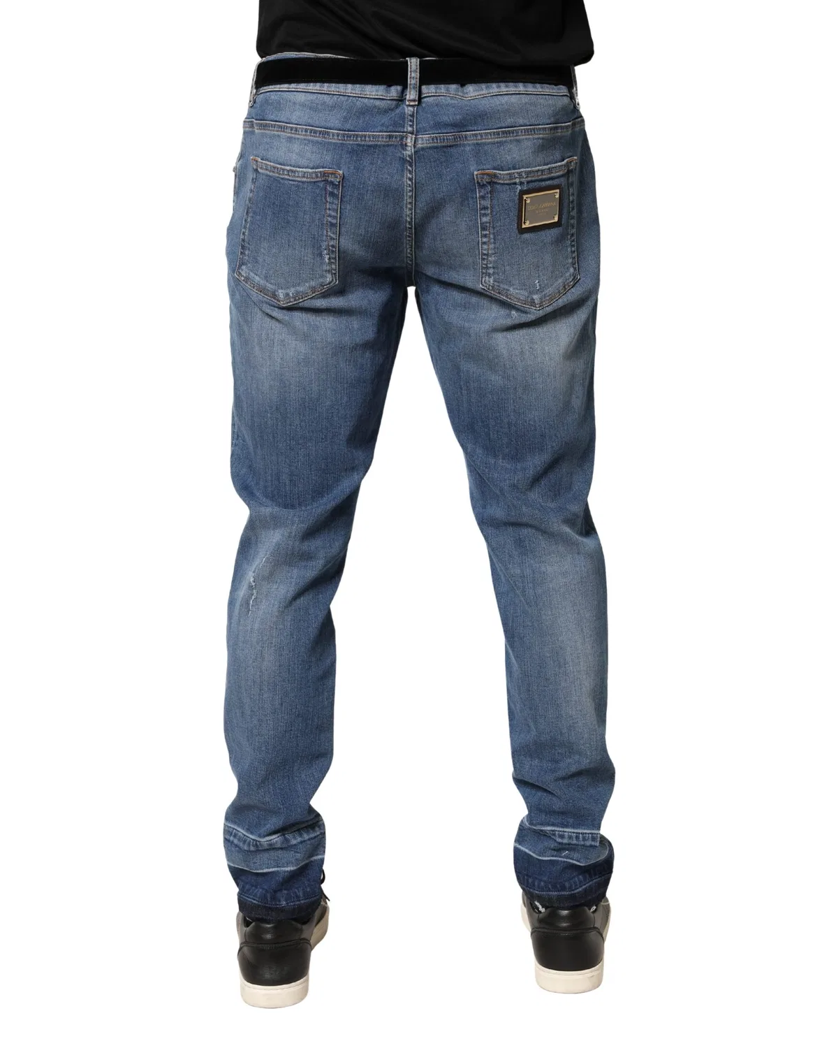 Мужские джинсы скинни с логотипом Blue Tattered Skinny Cotton Denim Dolce & Gabbana, Blue — фото 4