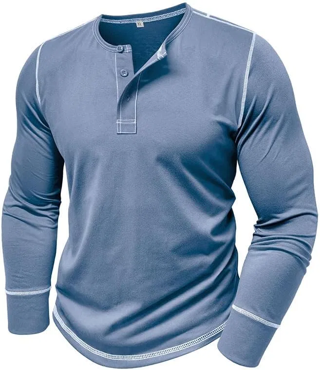 Мужская хлопковая футболка с длинным рукавом Henley Generic, Blue — фото 3