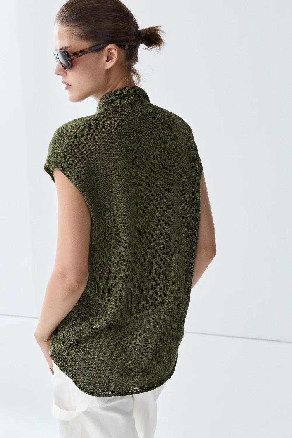 Топ Massimo Dutti Draped High Neck Knit, зеленый — фото 4