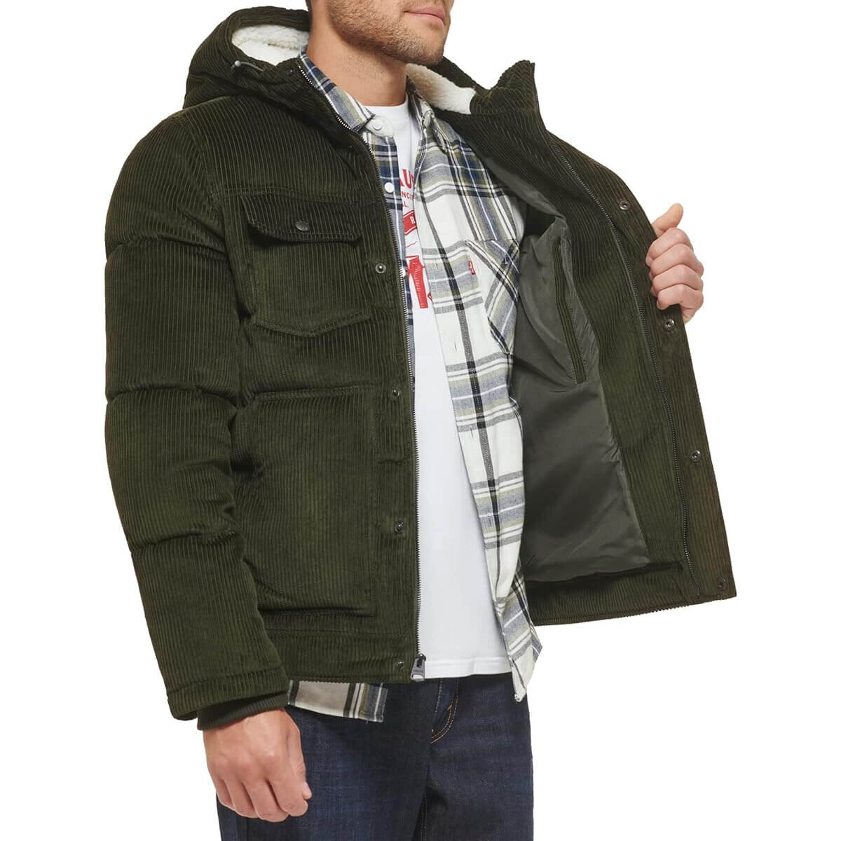 Мужская утепленная куртка с капюшоном Levi's Military Puffer, темно-зеленый — фото 4