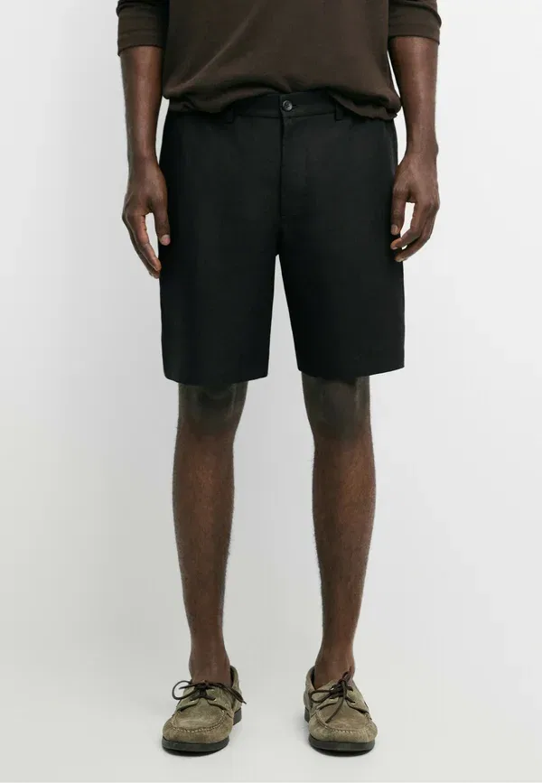 Шорты из льна Shorts Massimo Dutti, черный