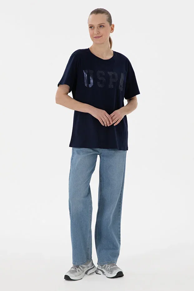 Женская хлопковая футболка с коротким рукавом U.S. Polo Assn., Navy Blue — фото 4