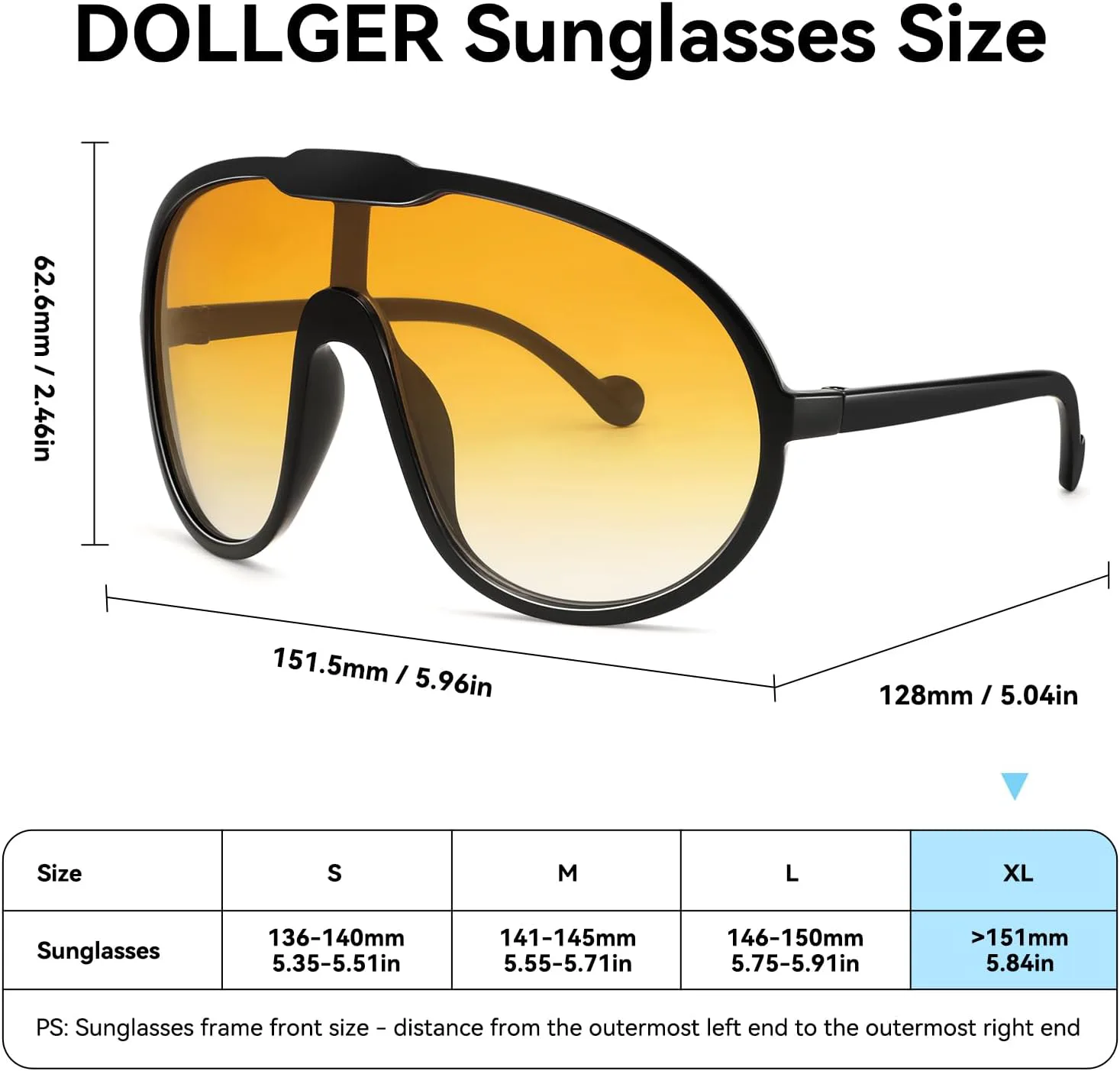 

Солнцезащитные очки Dollger Oversized One Piece для женщин и мужчин, модные, с обтекаемой формой и защитой от УФ-излучения UV400, Black Frame Gradient Orange Lenses