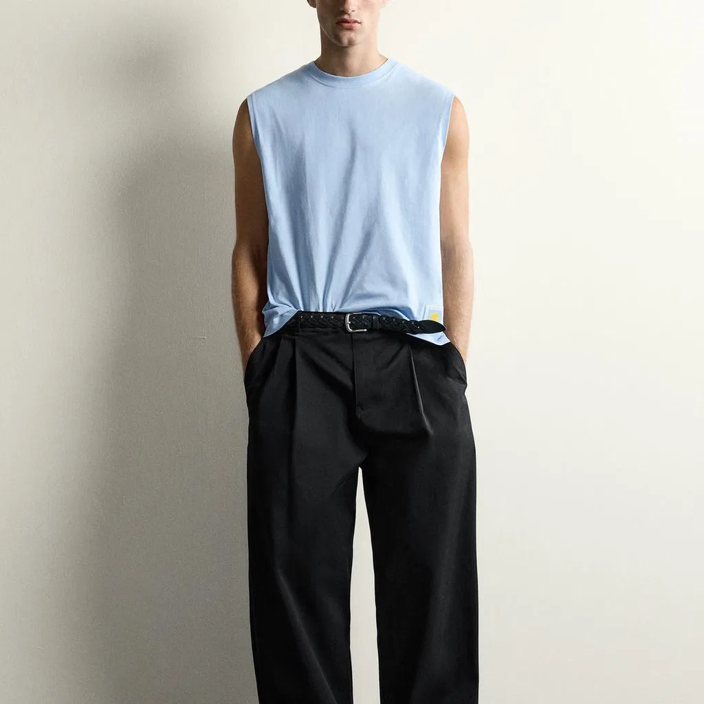 Мужская майка без рукавов с круглым вырезом Sky Blue ZARA, Sky Blue — фото 4