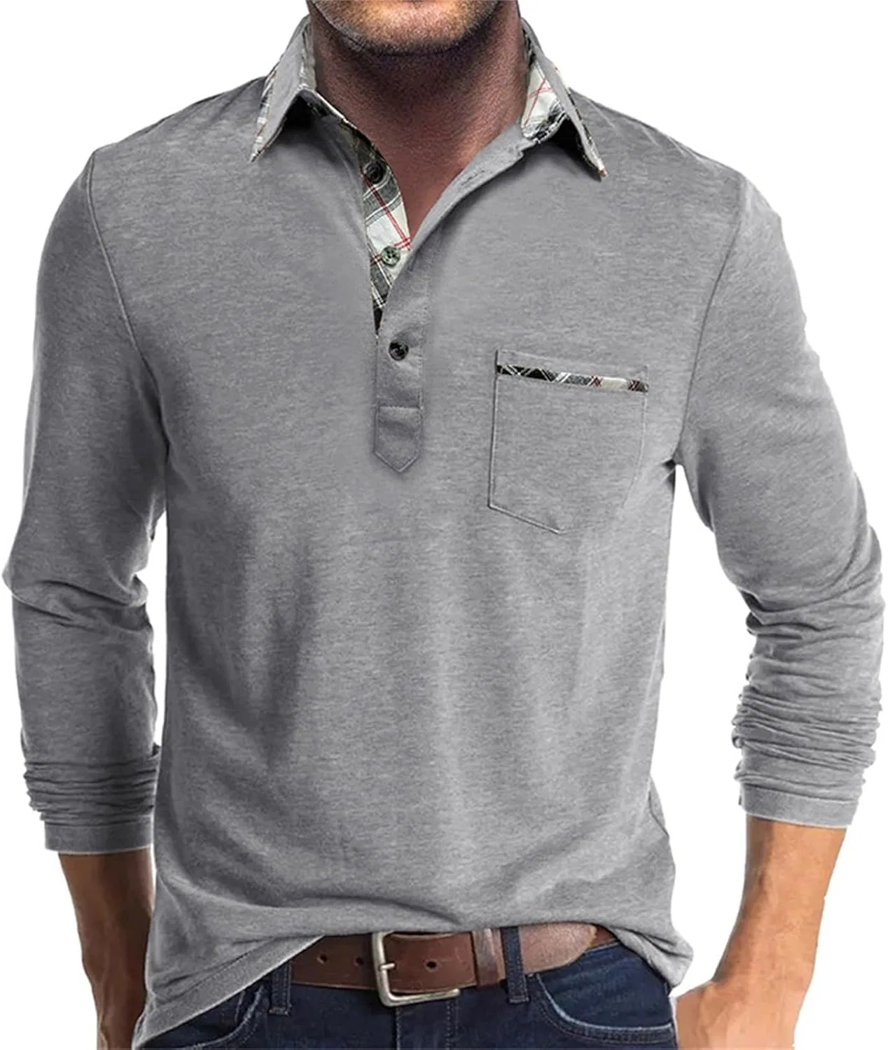 Мужская рубашка поло с длинным рукавом, Light Gray