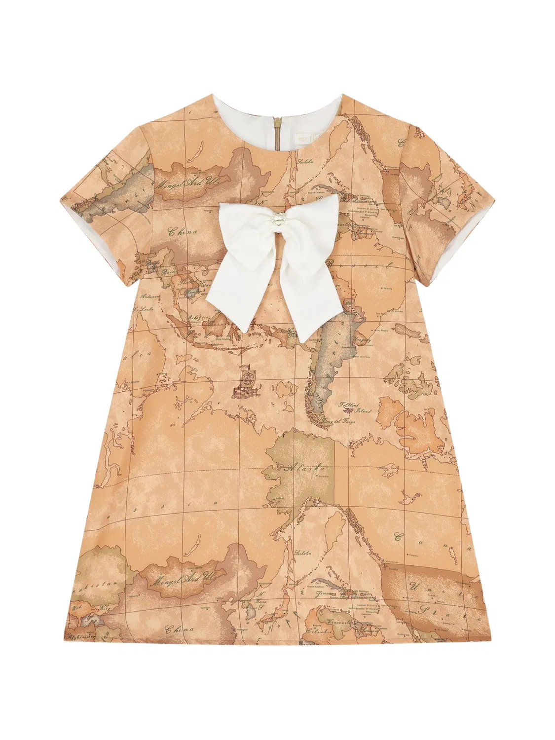 Платье Geo Map с бантом Alviero Martini Kids, нейтральные цвета