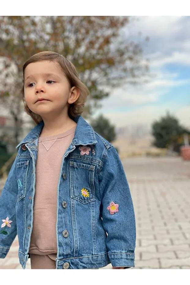 Джинсовая куртка с цветочным принтом для девочки Neli Butik — фото 4