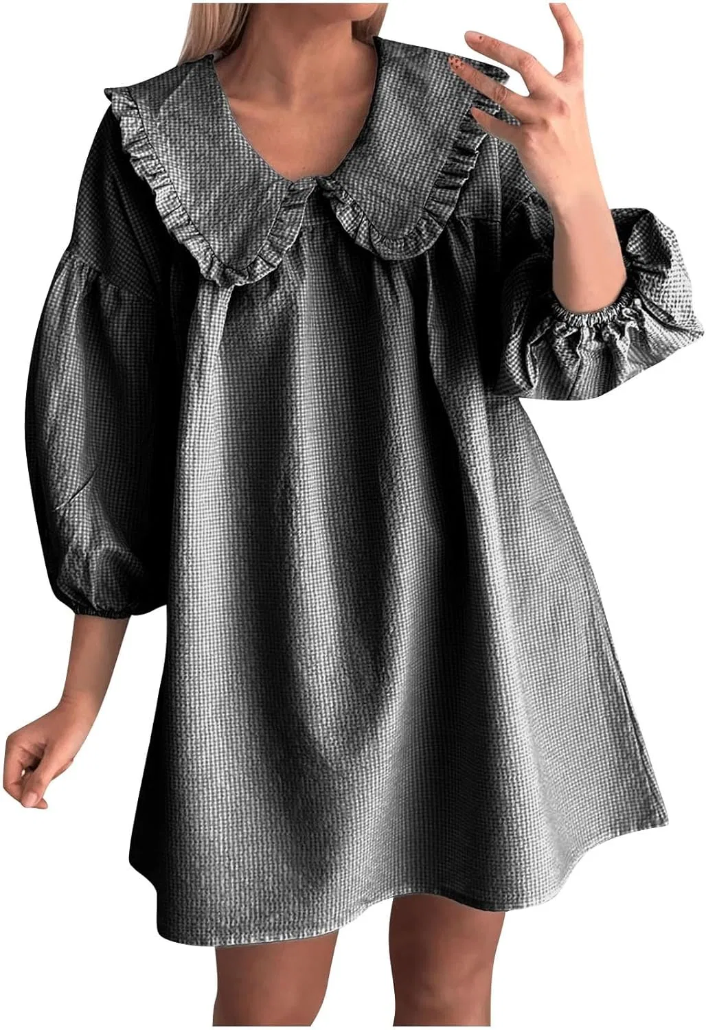 Женское мини-платье с гингем принтом Babydoll, Black