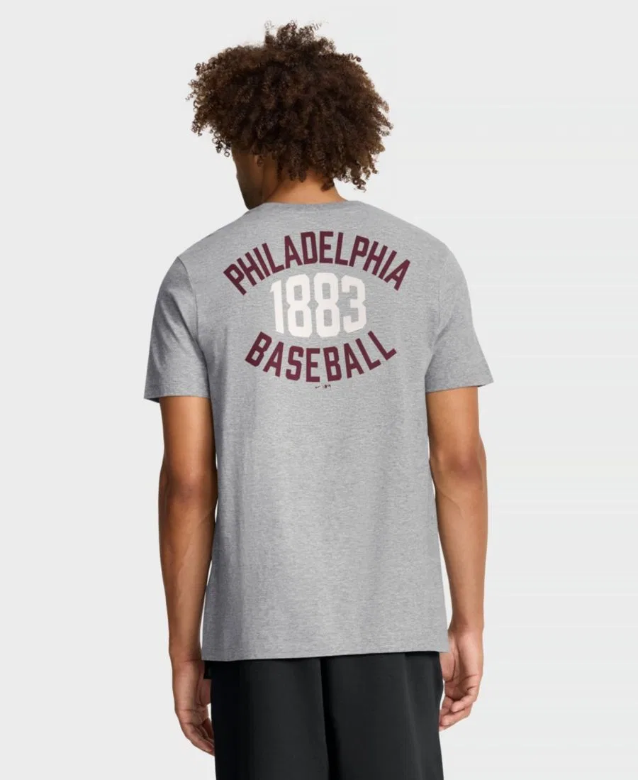 Мужская футболка серого цвета с надписью "Philadelphia Phillies Cooperstown 2-Hit" Nike, Heather Gray — фото 3