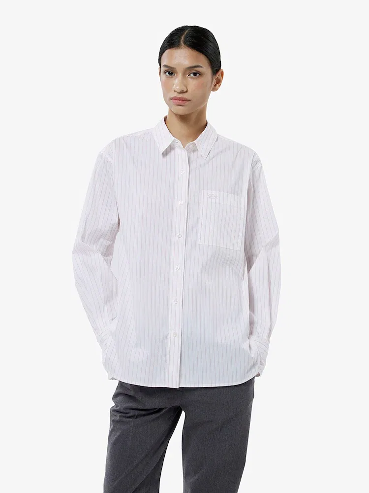 Рубашка LACOSTE CF292E-55N полосатая, женская, хлопковая, белая