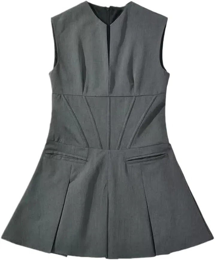 Женское платье с V-образным вырезом ретро Slim Fit, Gray