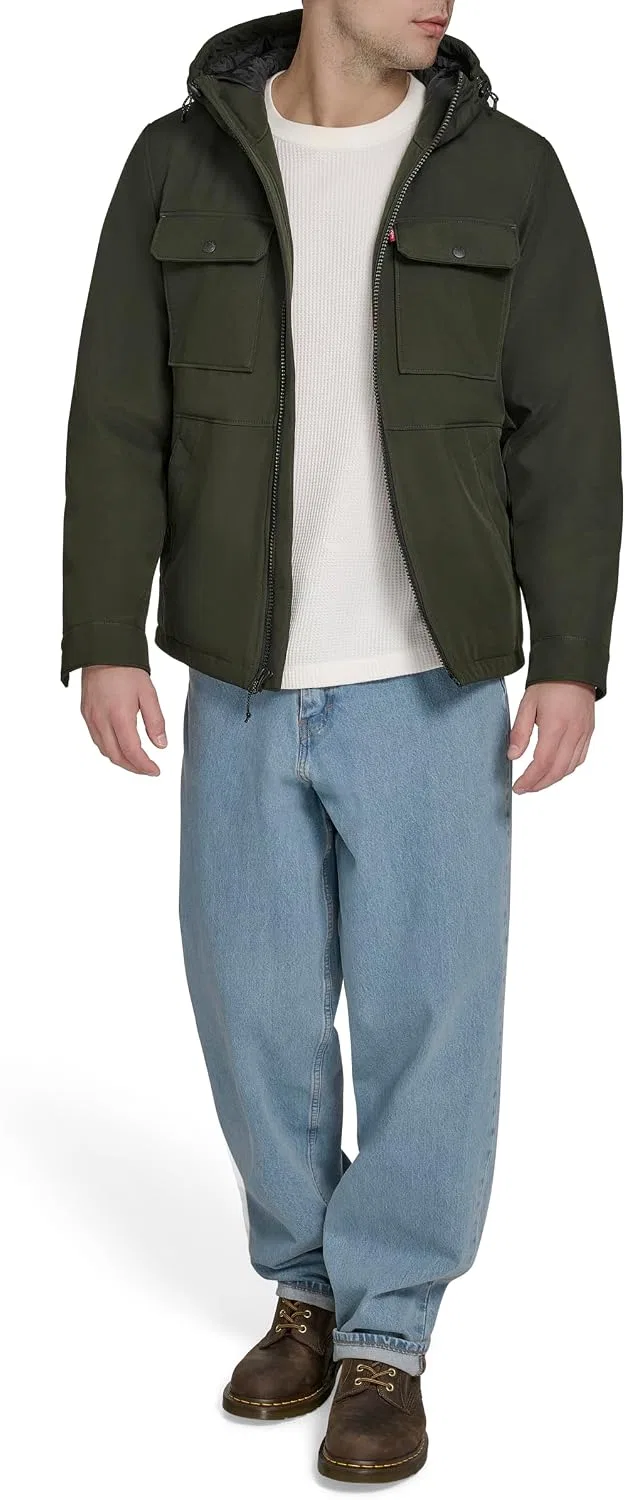 Мужская куртка-софтшелл с капюшоном, модель Ripstop Softshell, Levi's, Olive Waffle — фото 2