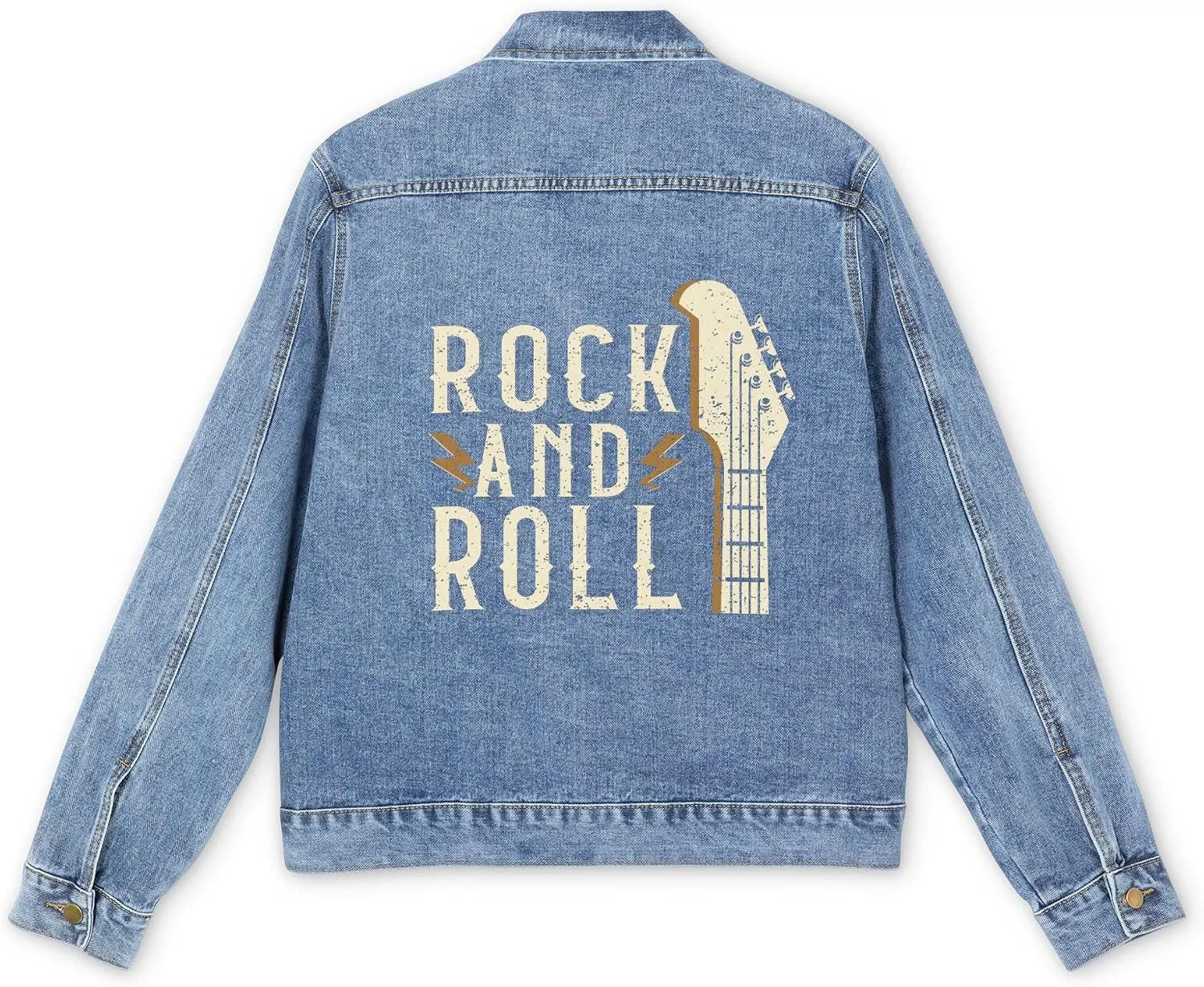 Мужская джинсовая куртка с принтом Rock N' Roll, Medium Denim Wash