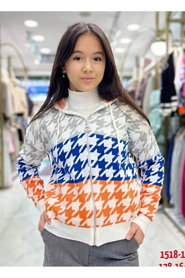 Детский кардиган для девочек с принтом Goose Feet Pattern Minimoda Kids, Cream