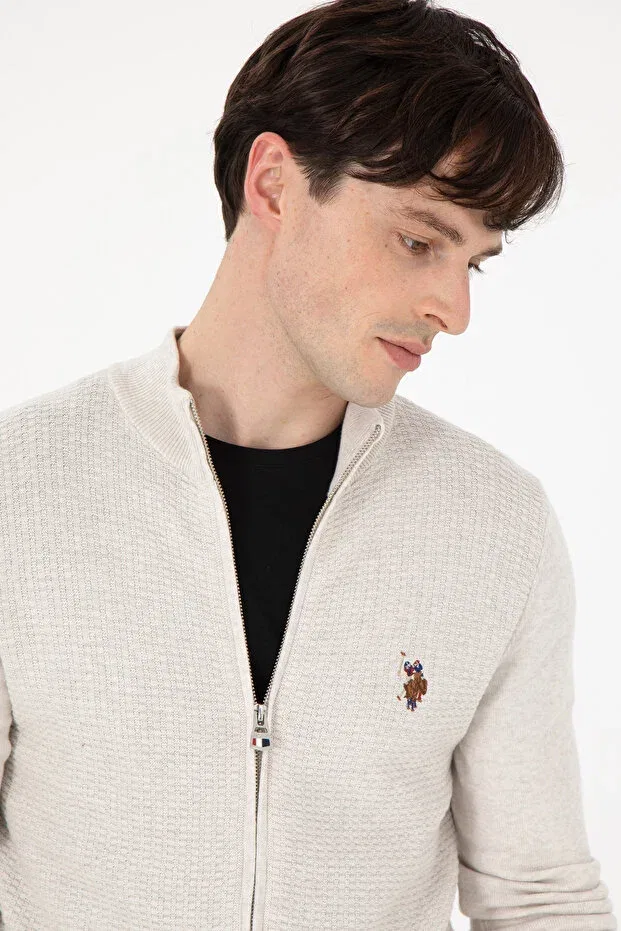 Мужской кардиган с длинным рукавом Basics U.S. Polo Assn., Stone Melange — фото 2