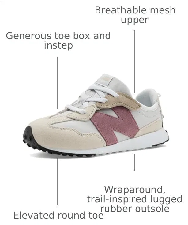 Детские кроссовки для девочек 327 Hook & Loop New Balance, Grey Matter/Rosewood — фото 3