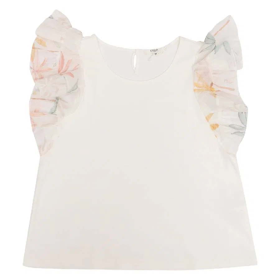 Футболка хлопковая с рюшами Chloe Girls Ruffle Sleeve Cotton Shirt Chloé, Off White