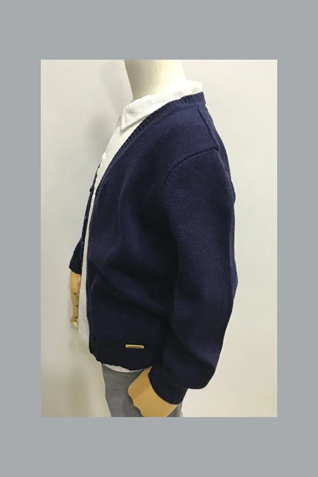 Детский кардиган с V-образным вырезом Unisex children's v-neck triko school cardigan Nonno Kids, Navy Blue — фото 4