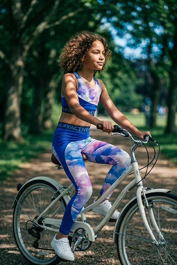 Детские спортивные леггинсы для девочек с цветочным принтом Colorinas, Blue — фото 2