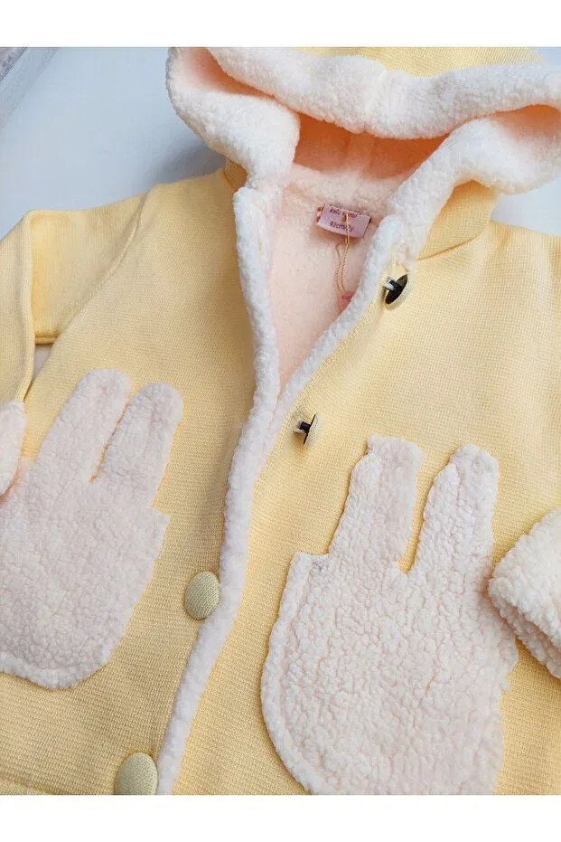 Детский кардиган с капюшоном Merino lamb lined cardigan with ears A Baby, Yellow