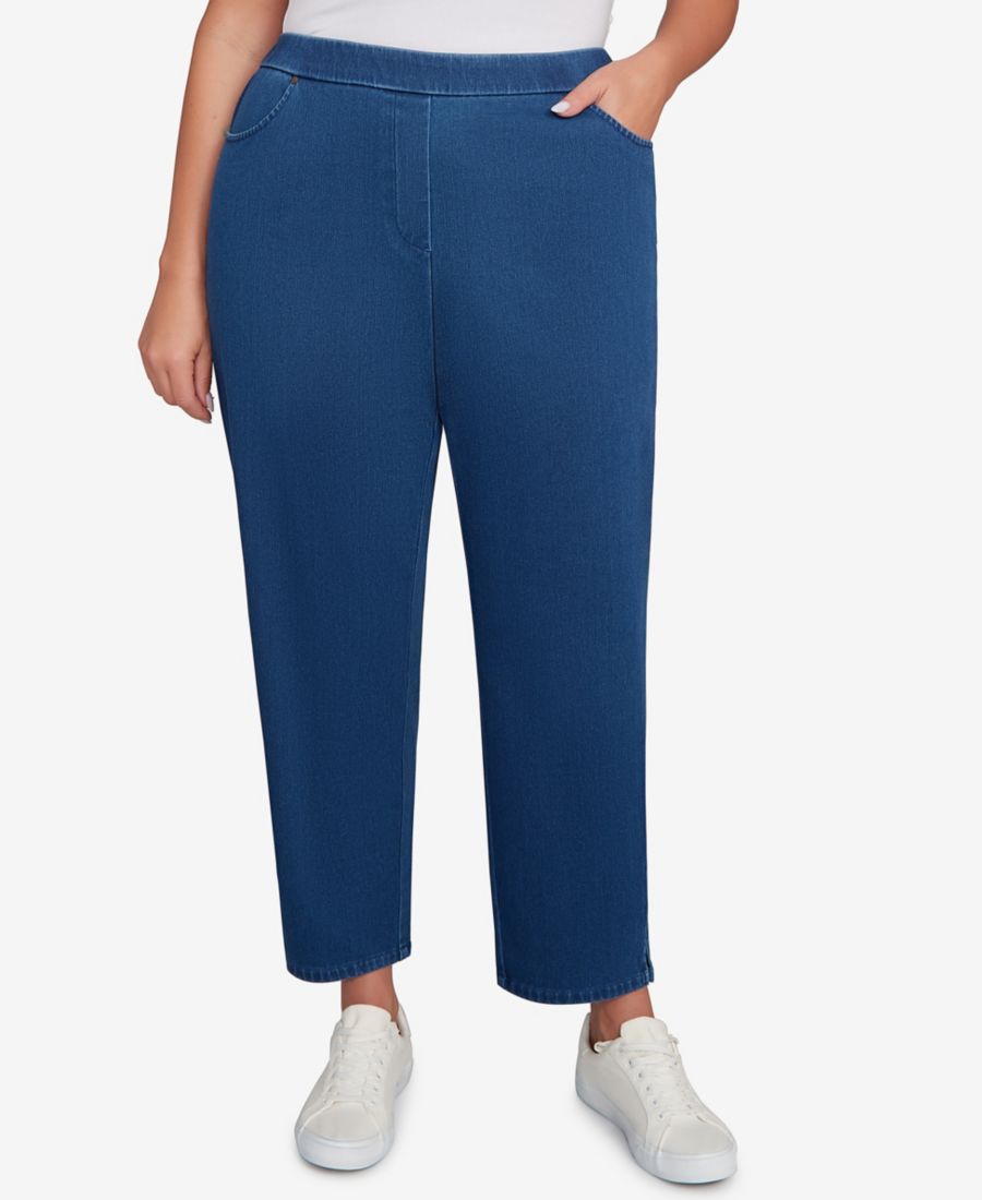 

Джинсы укороченные из трикотажа с разрезом для полных женщин Sunset Canyon Denim Knit Jeans Alfred Dunner, Medium Indigo