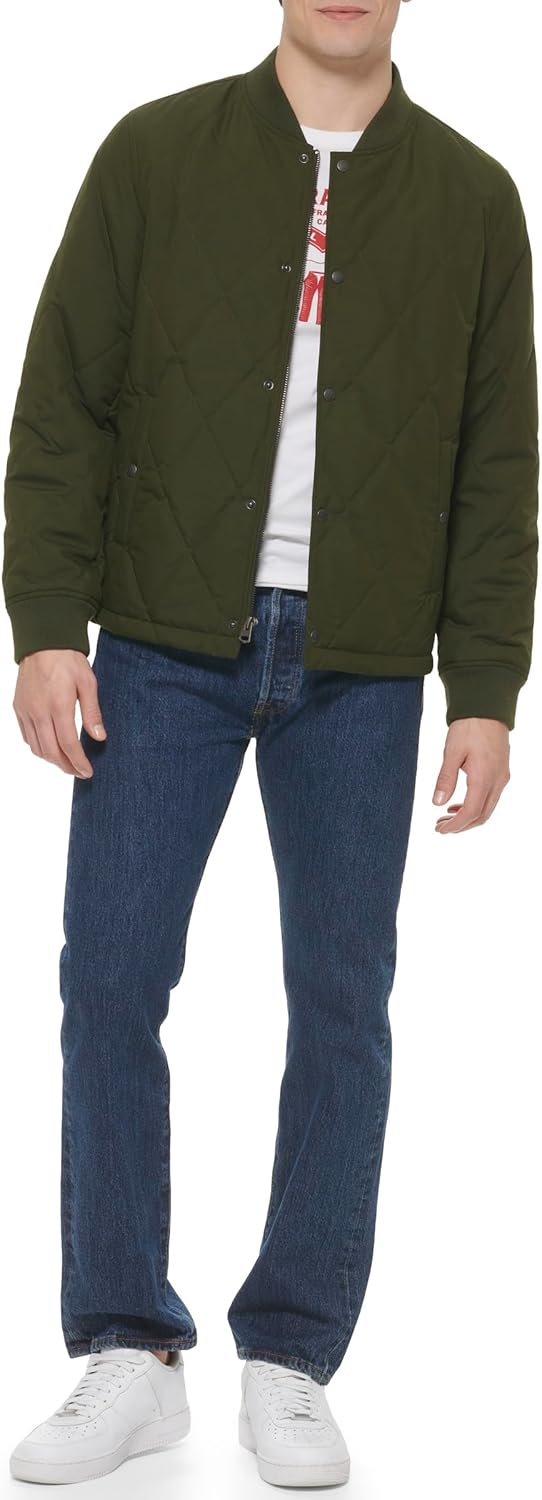 Мужская стеганая куртка-бомбер Levi's с открытым низом, New Olive — фото 4