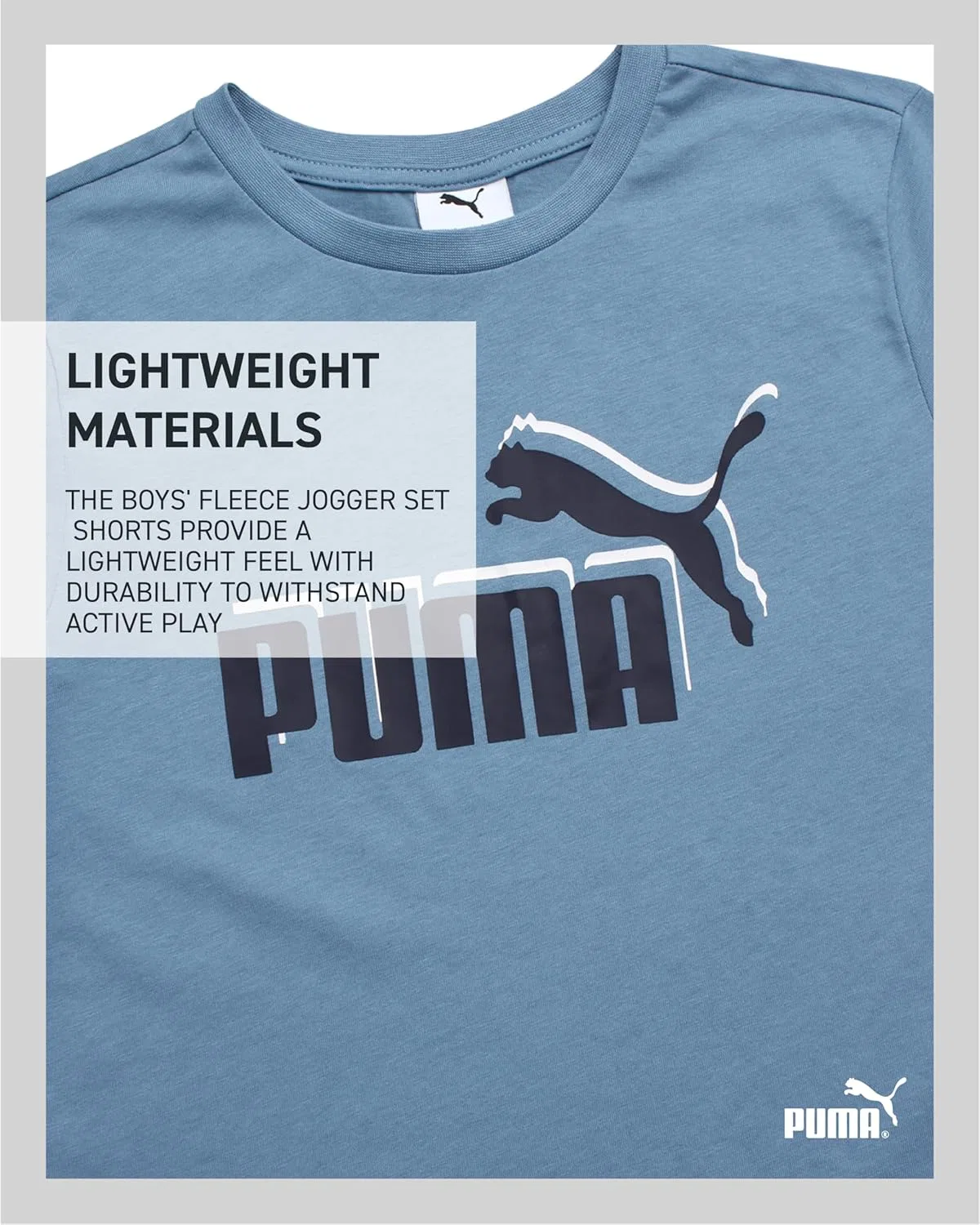 Детский спортивный костюм PUMA, 3 предмета: худи, футболка и джоггеры, Light Blue/Navy — фото 4
