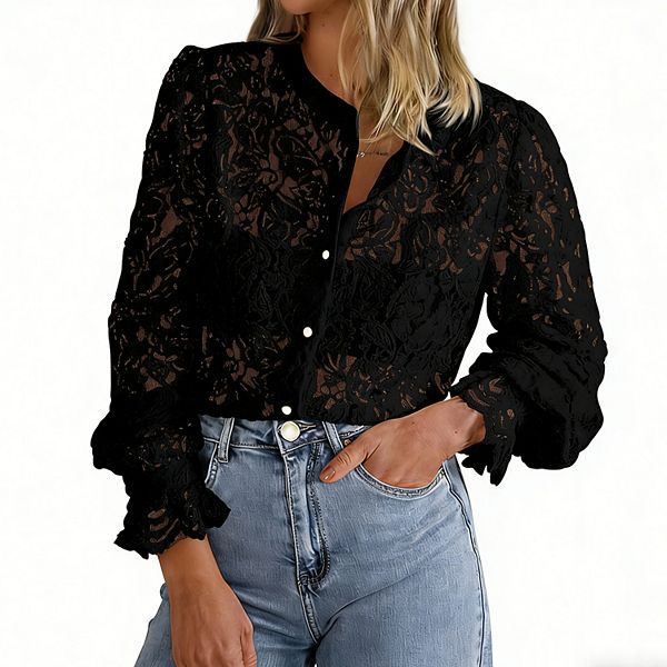 

Женская блузка с длинными рукавами из кружева Clearflower, Black
