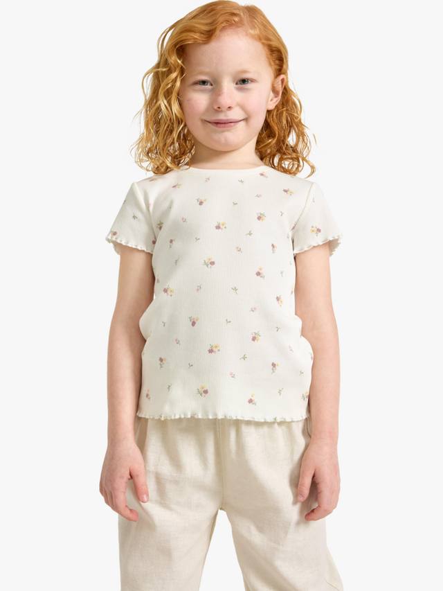 

Детская футболка с цветочным узором Lindex, Light Dusty White