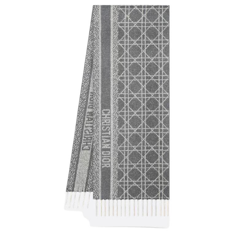 

DIOR Шерстяной шелковый вязаный шарф женский серый, Gray
