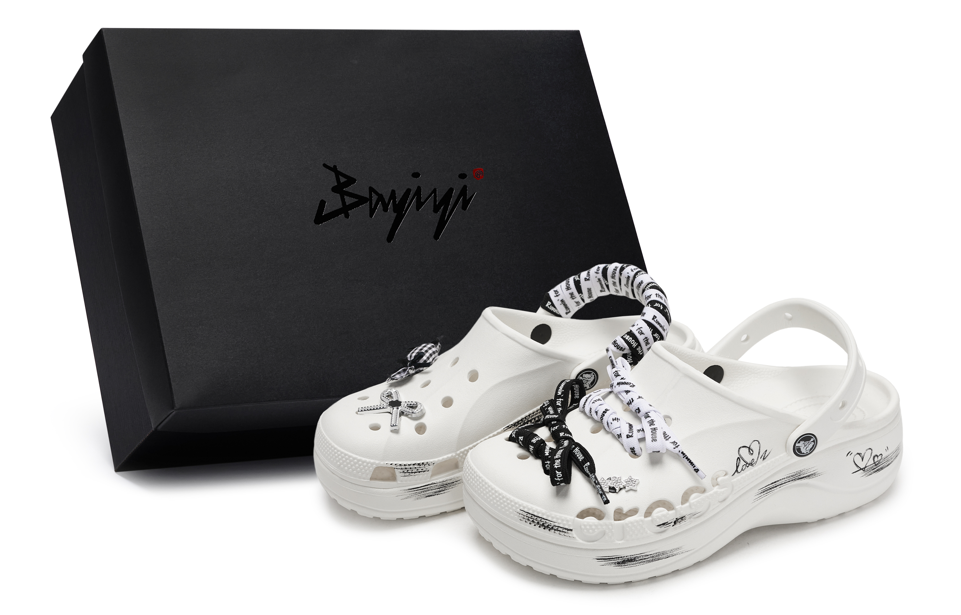 Crocs Сабо Baya Platform Clog 811, производство, план эвакуации, специальные женские сабо из коробки для обуви, черно-белые