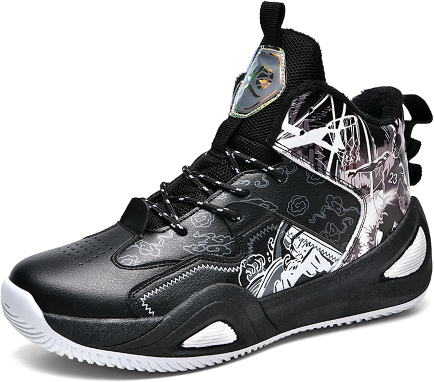 

Мужские высокие кожаные кроссовки с круглым носком, дышащие, на шнуровке, противоскользящие баскетбольные кроссовки, повседневные, с амортизирующей подошвой, удобные и стильные спортивные кроссовки, подходят для учебы, бега и путешествий Qaotero...