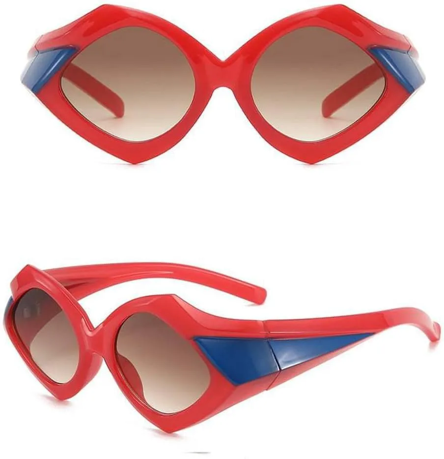 

Панк-очки неправильной формы, роскошные модные солнцезащитные очки с геометрическим узором для мужчин и женщин, очки в крупной оправе с бриллиантами LVTFCO, Red Tea